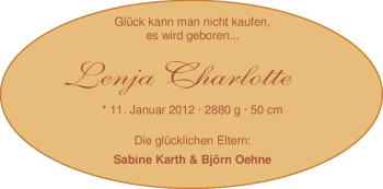 Babyanzeige von Lenja Charlotte  von Nordwest-Zeitung