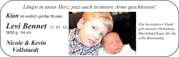 Babyanzeige von Levi Bennet  von Nordwest-Zeitung
