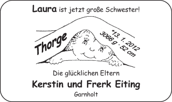 Babyanzeige von Thorge Eiting von Nordwest-Zeitung