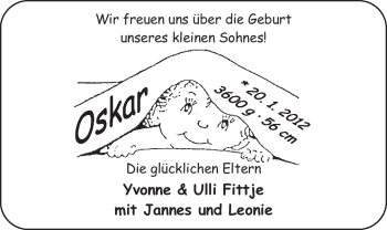 Babyanzeige von Oskar  von Nordwest-Zeitung