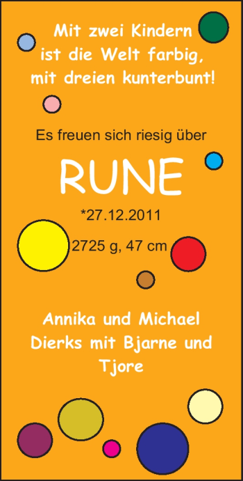 Babyanzeige von Rune  von Nordwest-Zeitung