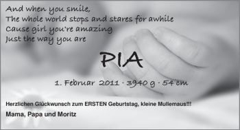 Babyanzeige von Pia  von Nordwest-Zeitung