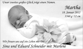 Babyanzeige von Martha  von Nordwest-Zeitung
