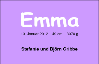 Babyanzeige von Emma Gribbe von Nordwest-Zeitung