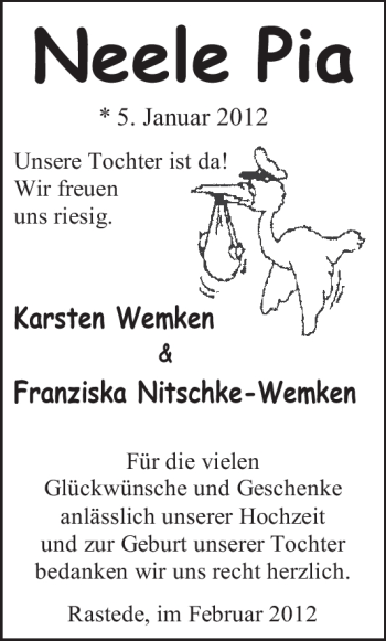 Babyanzeige von Neele Pia  von Nordwest-Zeitung