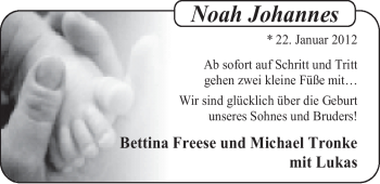 Babyanzeige von Noah Johannes  von Nordwest-Zeitung