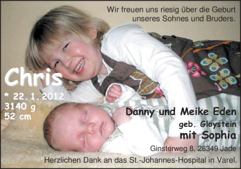 Babyanzeige von Chris Eden von Nordwest-Zeitung
