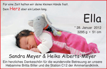 Babyanzeige von Ella  von Nordwest-Zeitung
