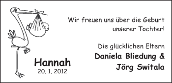 Babyanzeige von Hannah  von Nordwest-Zeitung