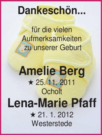 Babyanzeige von Amelie Berg   von Nordwest-Zeitung
