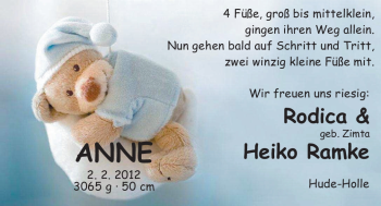 Babyanzeige von Anne  von Nordwest-Zeitung