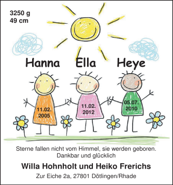 Babyanzeige von Ella  von Nordwest-Zeitung