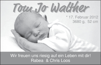 Babyanzeige von Tom Jo Walther Loos von Nordwest-Zeitung