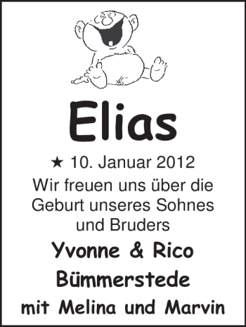 Babyanzeige von Elias  von Nordwest-Zeitung