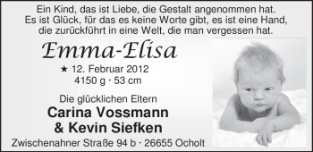 Babyanzeige von Emma-Elisa  von Nordwest-Zeitung