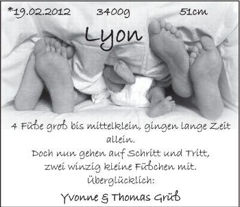 Babyanzeige von Lyon  von Nordwest-Zeitung