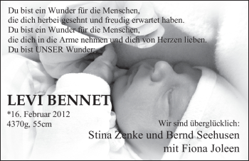 Babyanzeige von Levi Bennet  von Nordwest-Zeitung
