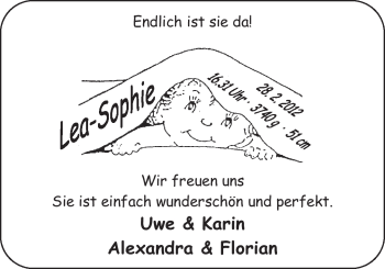 Babyanzeige von Lea-Sophie  von Nordwest-Zeitung