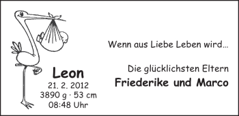 Babyanzeige von Leon Warnicke von Nordwest-Zeitung