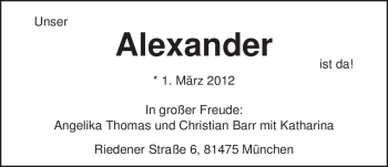 Babyanzeige von Alexander  von Nordwest-Zeitung