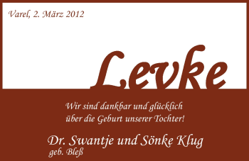 Babyanzeige von Levke  von Nordwest-Zeitung
