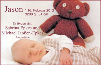 Babyanzeige von Jason Ebkes von Nordwest-Zeitung