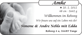 Babyanzeige von Amke Nehls von Nordwest-Zeitung