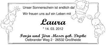 Babyanzeige von Laura Moser von Nordwest-Zeitung
