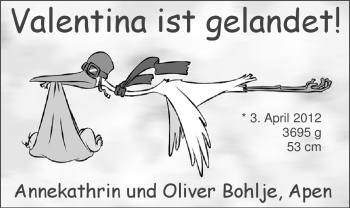 Babyanzeige von Valentina Bohlje von Nordwest-Zeitung