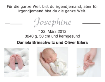 Babyanzeige von Josephine  von Nordwest-Zeitung