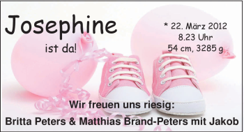 Babyanzeige von Josephine Peters von Nordwest-Zeitung