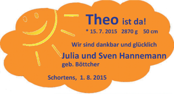 Babyanzeige von Theo Hannemann von Nordwest-Zeitung