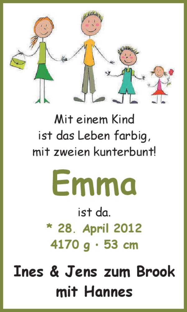 Anzeige für Emma  vom 05.05.2012 aus Nordwest-Zeitung
