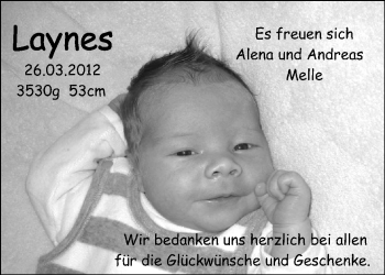 Babyanzeige von Laynes  von Nordwest-Zeitung