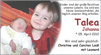 Babyanzeige von Talea  von Nordwest-Zeitung