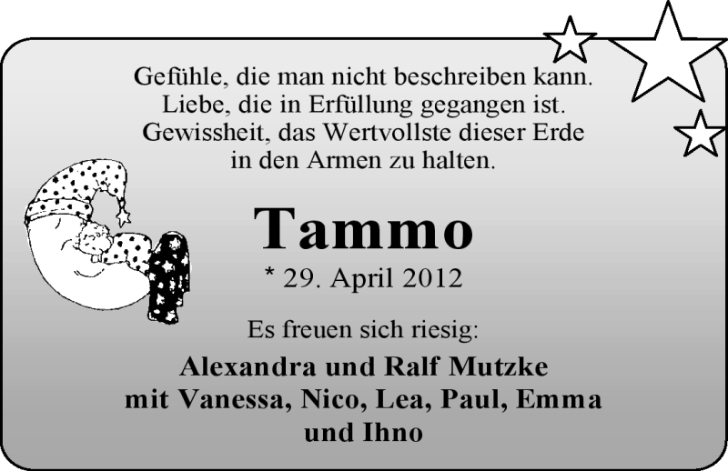Anzeige für Tammo Mutzke vom 19.05.2012 aus Nordwest-Zeitung