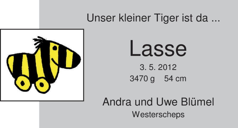 Anzeige für Lasse Blümel vom 26.05.2012 aus Nordwest-Zeitung