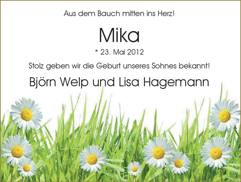 Anzeige für Mika Welp vom 02.06.2012 aus Nordwest-Zeitung