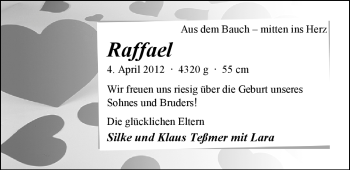 Babyanzeige von Raffael  von Nordwest-Zeitung
