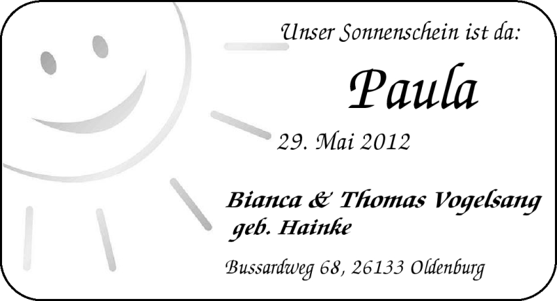 Anzeige für Paula Vogelsang vom 30.06.2012 aus Nordwest-Zeitung