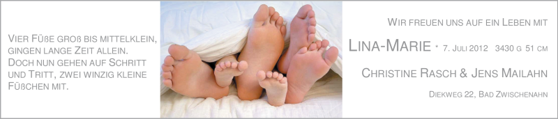 Anzeige für Lina-Marie  vom 14.07.2012 aus Nordwest-Zeitung