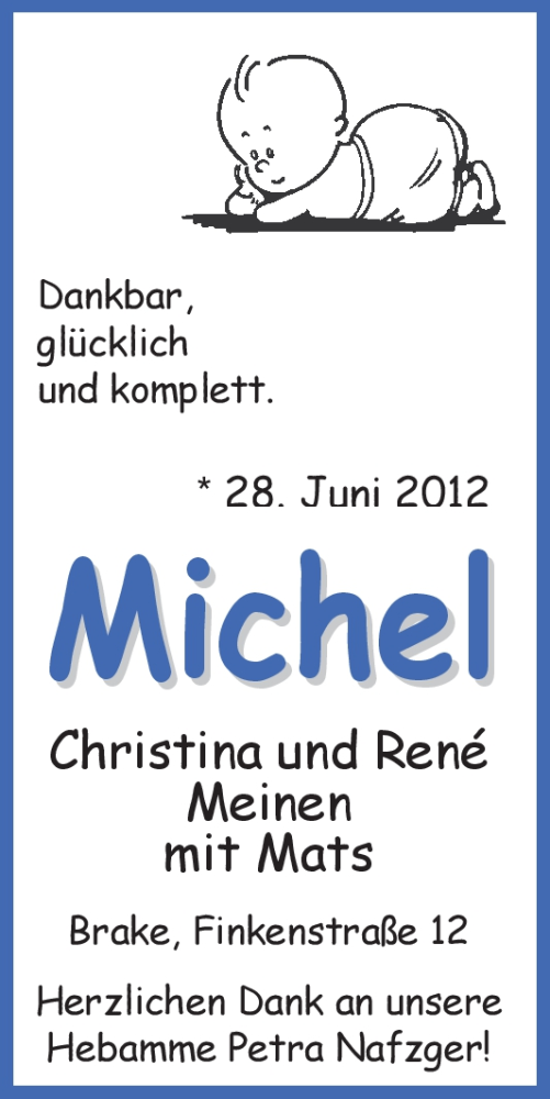 Anzeige für Michel Meinen vom 04.08.2012 aus Nordwest-Zeitung