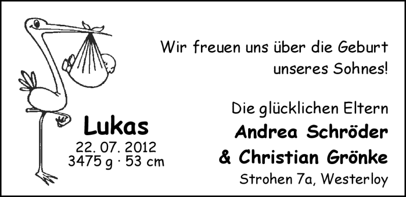 Anzeige für Lukas  vom 03.08.2012 aus Nordwest-Zeitung