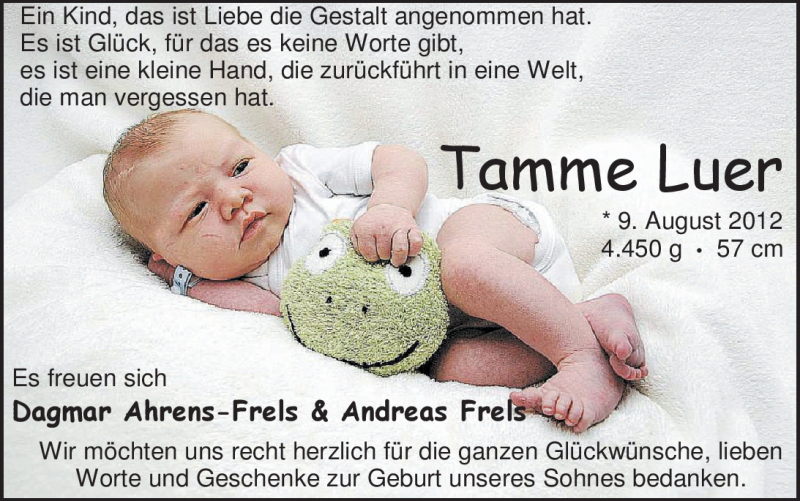 Anzeige für Tamme Luer Frels vom 22.09.2012 aus Nordwest-Zeitung