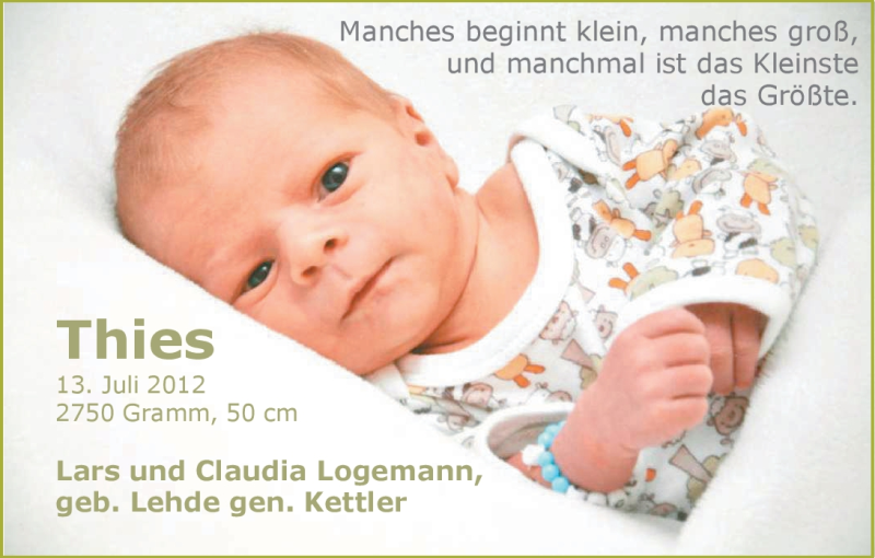 Anzeige für Thies Logemann vom 29.09.2012 aus Nordwest-Zeitung