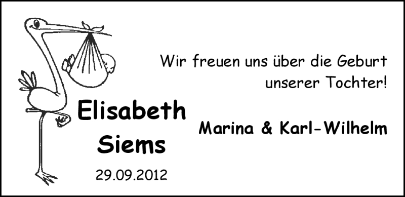 Anzeige für Elisabeth Siems vom 02.10.2012 aus Nordwest-Zeitung