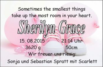 Babyanzeige von Sherilyn Grace Spratt von Nordwest-Zeitung