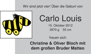Babyanzeige von Carlo Louis Bloch von Nordwest-Zeitung