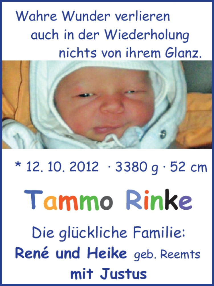Anzeige für Tammo Rinke vom 03.11.2012 aus Nordwest-Zeitung