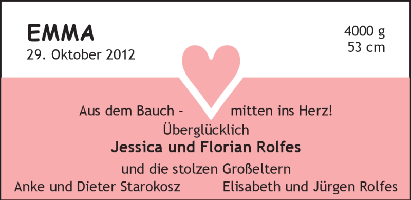 Anzeige für Emma  vom 03.11.2012 aus Nordwest-Zeitung